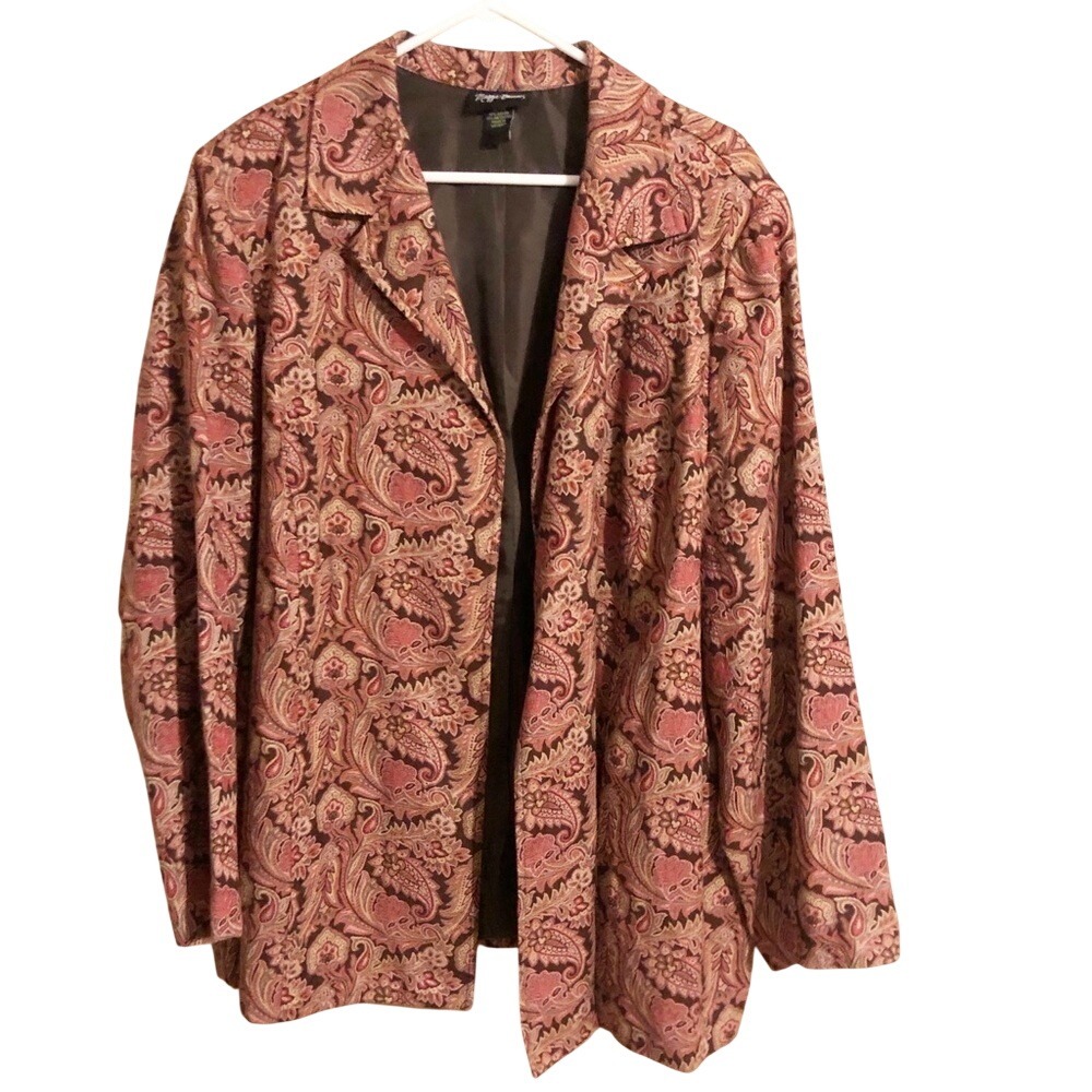 Maggie Barnes Embroidered Paisley Jacket Blazer Boho Spring Office Casual
